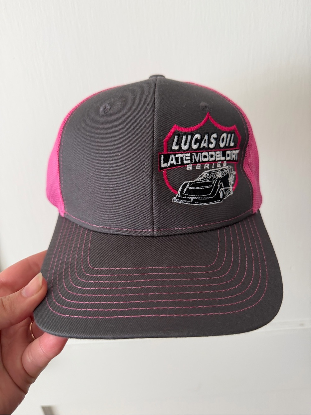 Lucas Oil Late Model Dirt Series Mesh Back Hat - Gray & Hot Pink